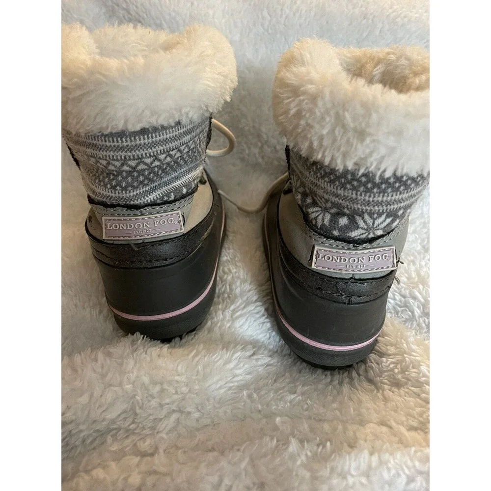 LONDON FOG Girls Lil Tottenham Grey/Pink Winter Snow Boots Toddler Size 7